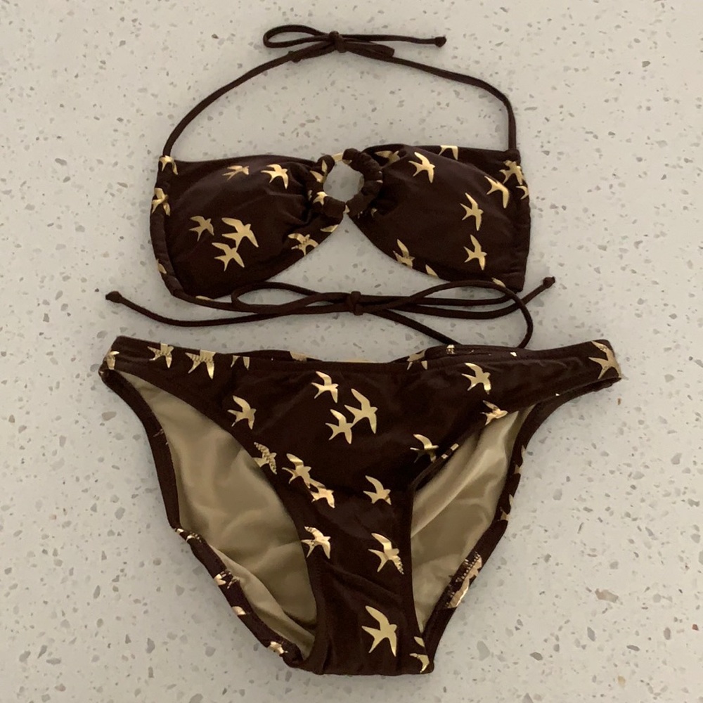NWOT VICTORIA’S SECRET Brown And Gold Bird Print Padded Bikini
